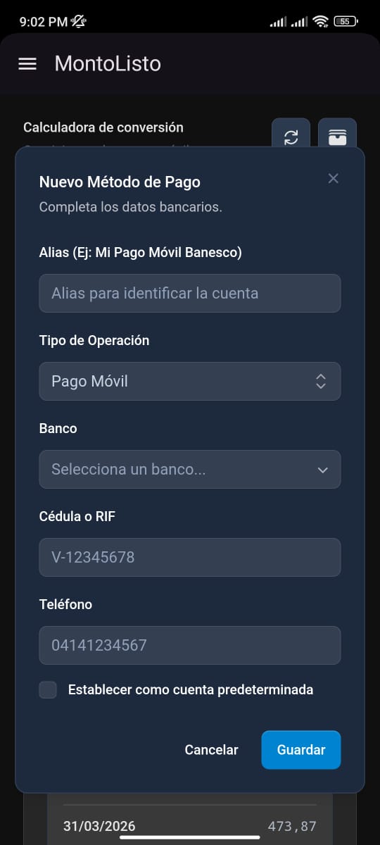 Nuevo Banco MontoListo (Monto Listo)